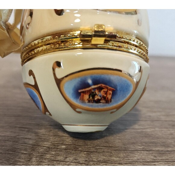 Mr. Christmas Musical Egg Ornament Hinged Trinket Box Madonna Nativity w/Box - Picture 9 of 14